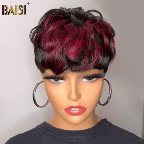 BAISI HAIR topper BAISI 1B With Burgundy Partial Topper Unit( NOT A WIG)