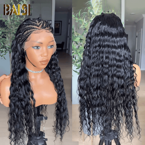 braided wig Braided Wig BAISI Long Loose Wavy With Braided Lace Wig