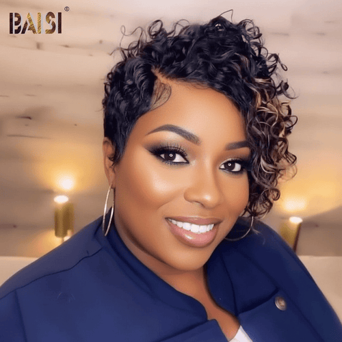 CHINA BOB Wig BAISI 13X4 Lace Fashion Curly With Highlight Wig