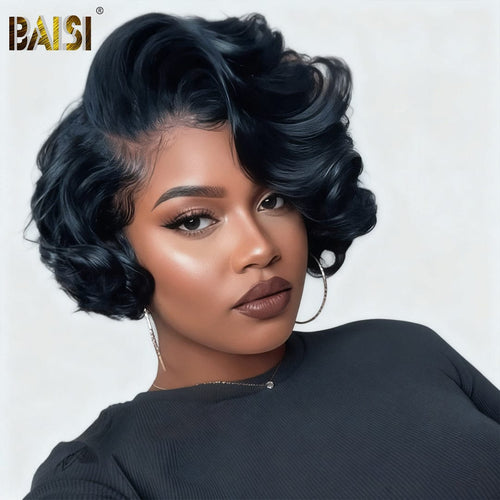 CHINA BOB Wig BAISI Natural Black Side Part Closure Lace BoB Wig