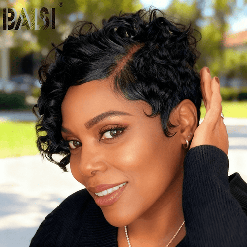 CHINA BOB Wig Black BAISI 13x4 Fashion Side Part Curly Short BOB Wig