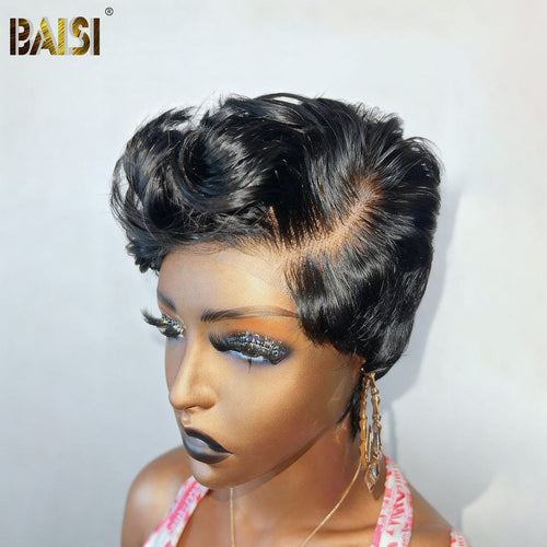 CHINA Pixie Cut Wig BAISI 5X5 Lace Short Cut Cute Black Wig