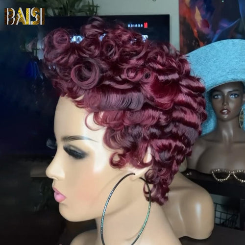 CHINA Pixie Cut Wig BAISI Dark Burgundy Finger Wave Pixie Cut Wig