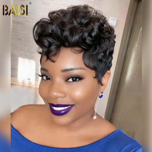 CHINA Pixie Cut Wig BAISI Sexy 5X5 Lace With Wavy Pixie Short Wig