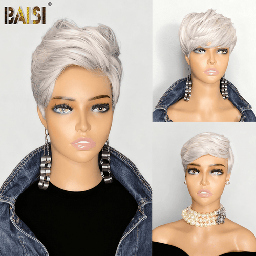 CHINA topper BAISI Machine Made Silver White Color Topper(Not A Wig)