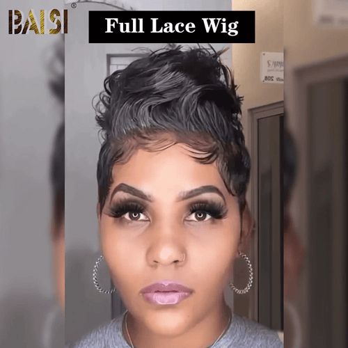 gift BAISI $149 Full Lace Pixie Cut Wavy Wig