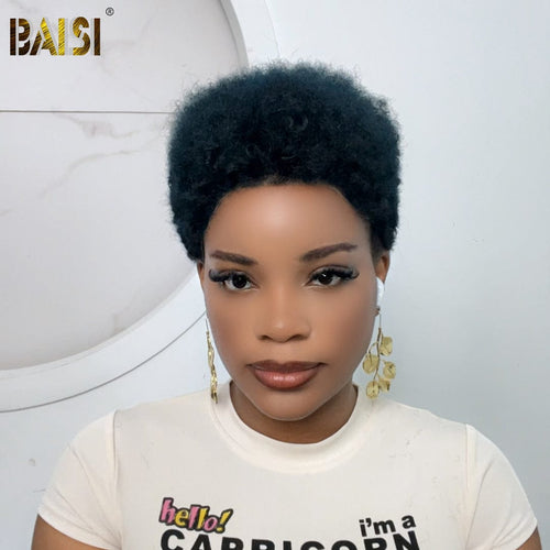 Glueless Wig BOB Wig BAISI 13x4 Lace Bouncy Afro Curl With Green Highlight Glueless Wig