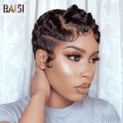 Glueless Wig Pixie Cut Wig BAISI 13x4 Lace Sexy Side Part Wavy Glueless Wig