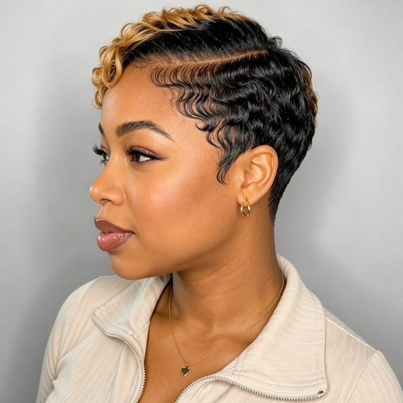 BAISI Pixie 5X5 Lace With Honey Blonde Short Cut Wig For Black Women ...