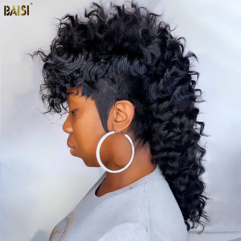 hairbs $100 wig BAISI Black Wavy Mullet Glueless Wig