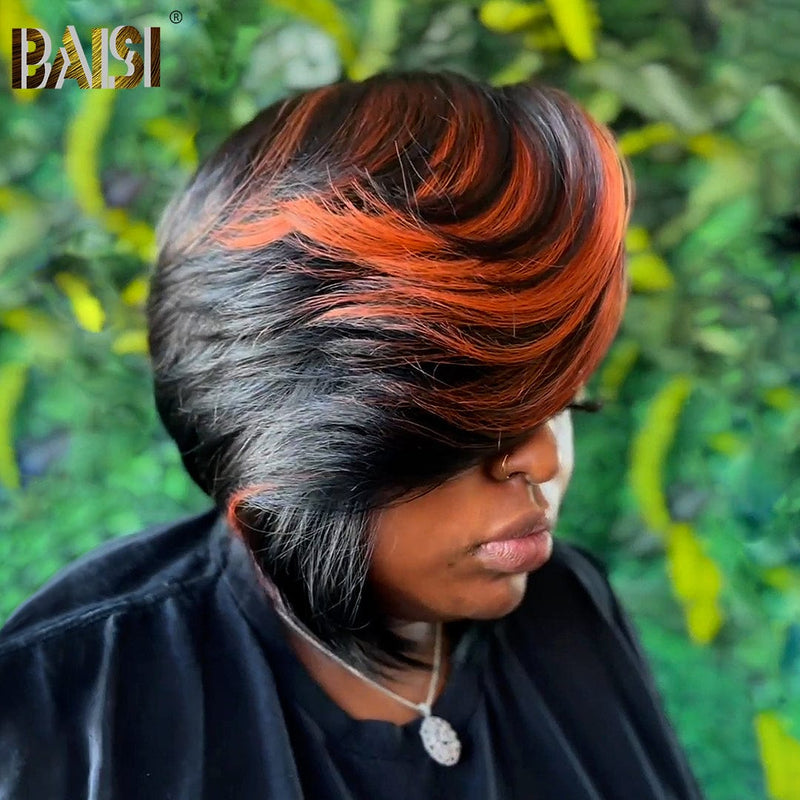 hairbs $100 wig BAISI Fashion Side Part BoB With Ginger Color