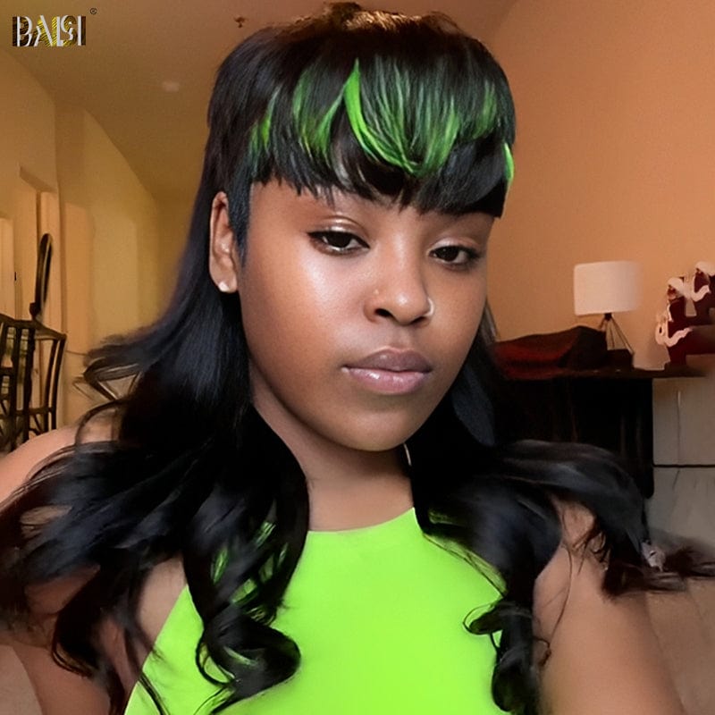 hairbs $100 wig BAISI Green Highlight Mullet Glueless Wig
