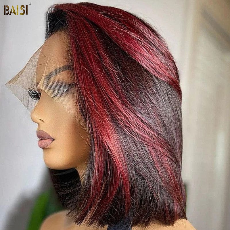 hairbs $100 wig BAISI Highlight Burgundy Silky Straight BoB Wig