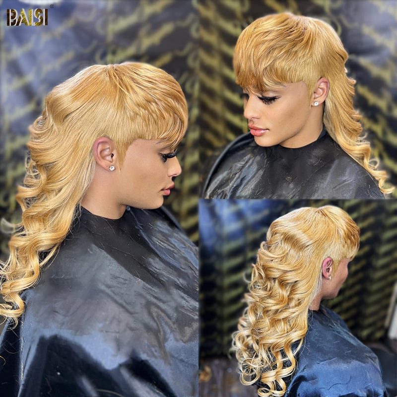 hairbs $100 wig BAISI Honey Blonde Wavy Mullet Glueless Wig