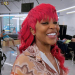hairbs $100 wig BAISI Red Wavy Mullet Glueless Wig