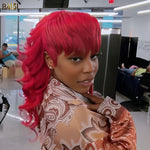 hairbs $100 wig BAISI Red Wavy Mullet Glueless Wig