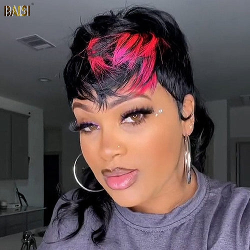 hairbs $100 wig BAISI Rose Pink Highlight Mullet Glueless Wig