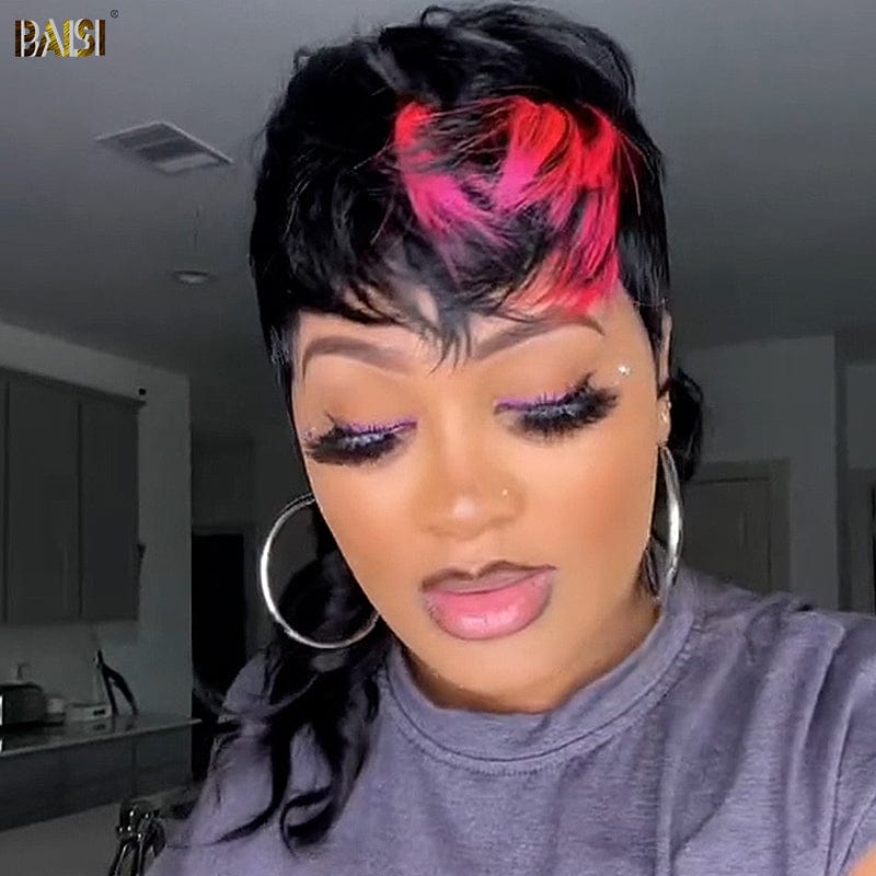 hairbs $100 wig BAISI Rose Pink Highlight Mullet Glueless Wig
