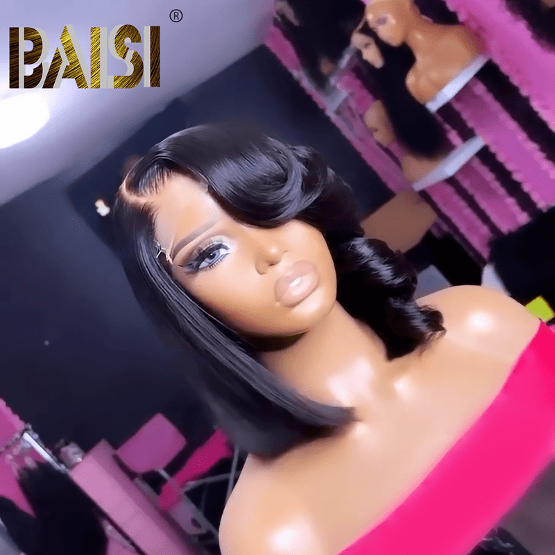 hairbs $100 wig BAISI Sexy Side Part Short Wig With Wavy