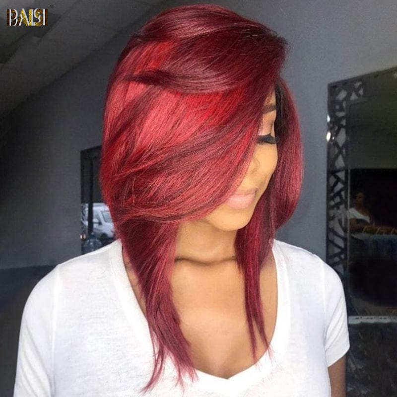 hairbs $100 wig BAISI Shining Red Side Part Sexy BoB Wig