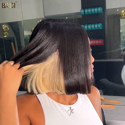 hairbs $100 wig BAISI Straight BoB Wig With Blonde