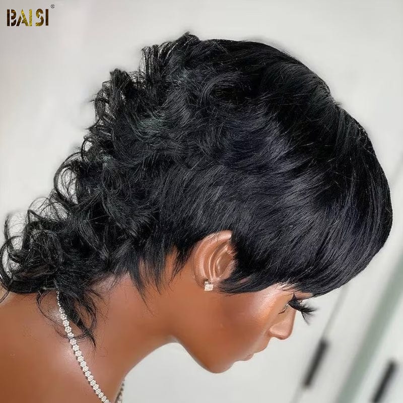 hairbs $100 wig BAISI Stunning Mullet Pixie Cut Wig with Bangs