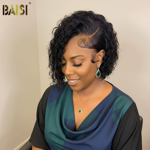hairbs bob wig BAISI 13X4 Lace Sexy Curly BoB Wig Black Color