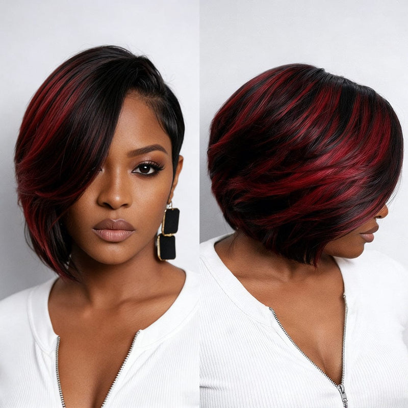 BAISI 13X4 Side Part With Burgundy Highlight Short BOB Wig – BAISI HAIR