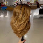 hairbs BOB Wig BAISI 250% Density Honey Blode With Dark Root Lace Wig