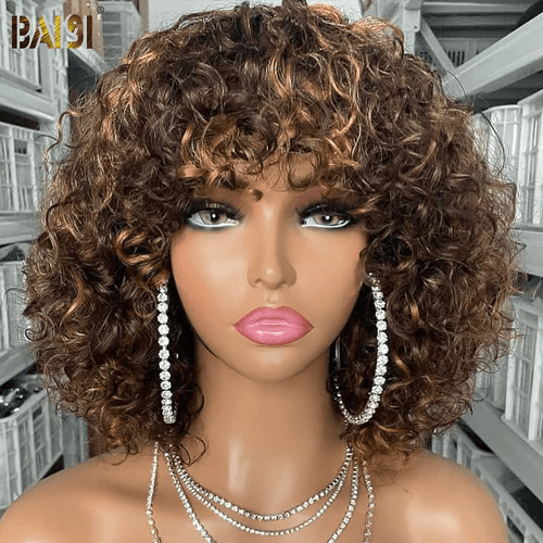 hairbs BOB Wig Baisi #4Mix27 Machine Made Curly With Bang BoB Wig
