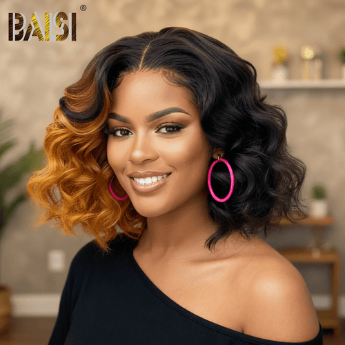 hairbs bob wig BAISI 4X4 Bouncy Wavy With Highlight Lace BOB Wig