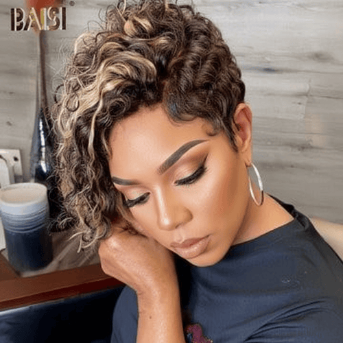 hairbs BOB Wig BAISI 5X5 Sexy Side Part #4Mix27 Curly Lace Wig