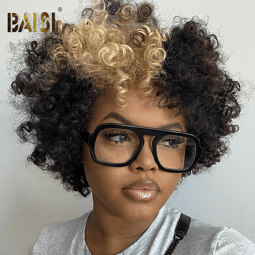hairbs BOB Wig Baisi Afro Curl Highlight With Bang Wig