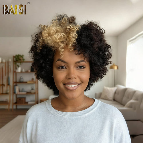 hairbs BOB Wig Baisi Afro Curl Highlight With Bang Wig