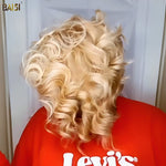 hairbs BOB Wig BAISI Fashion Blonde Side Part Bouncy Curl BoB Wig
