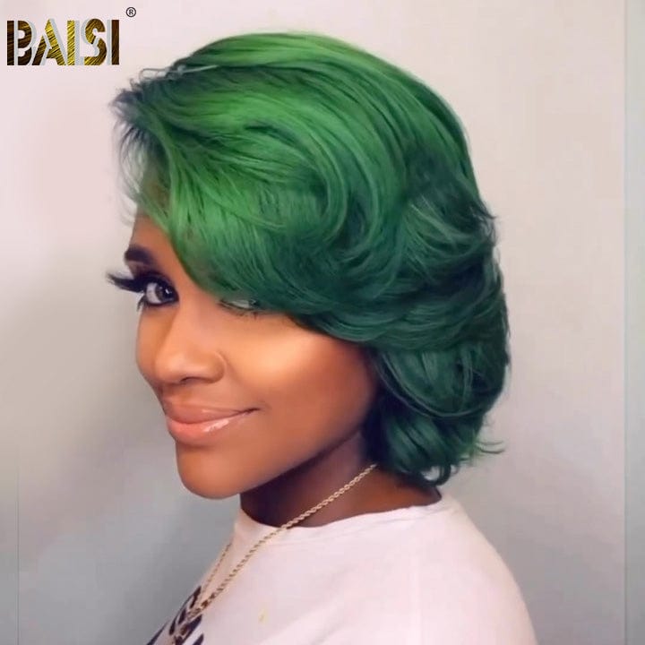 hairbs BOB Wig BAISI Fashion Side Part Dark Green Wig