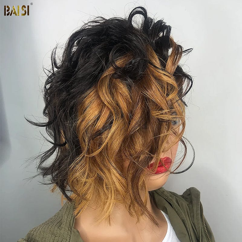 hairbs BOB Wig BAISI  Fnger Wave Lace Closure Color Wig