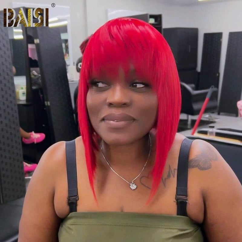 hairbs BOB Wig Baisi Machine Made Perfect Cut Red Straight With Bang Wig
