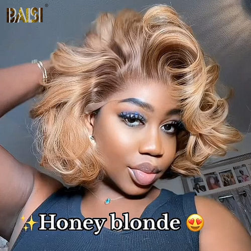 hairbs BOB Wig BAISI Sexy Honey Blonde Wavy Lace Wig