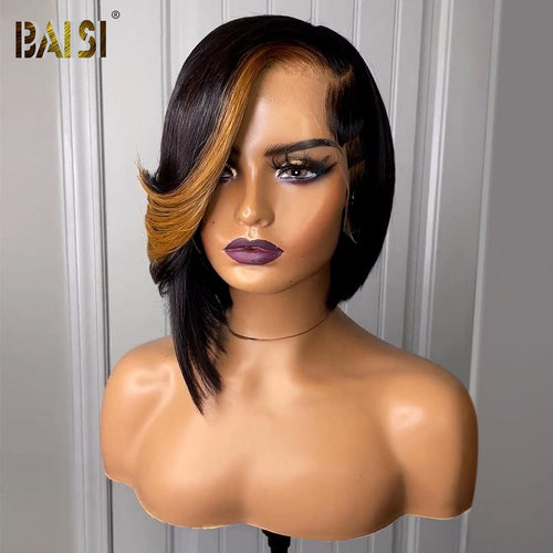 hairbs BOB Wig BAISI Sexy Side Part Wavy With Highlight Short Wig