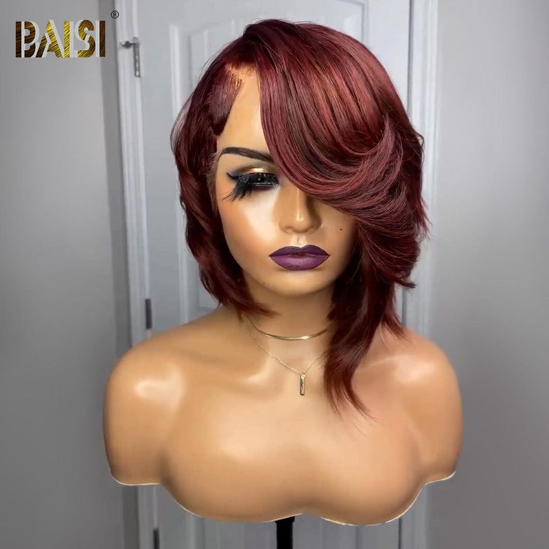 hairbs BOB Wig BAISI Sexy Side Part With Wavy With Red Short Wig
