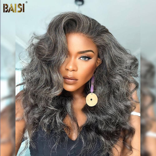 hairbs Customized Wig BAISI Bouncy Salt&Pepper Grey Wavy Lace Wig