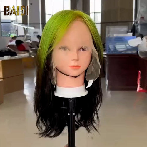 hairbs Customized Wig BAISI Straight Hair With Green Highlight Wig