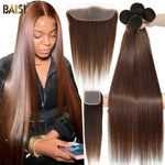 hairbs Eurasian Bundles With Closure Frontal BAISI  #4 Chocolate Brown Straight Bundles with Closure / Frontal