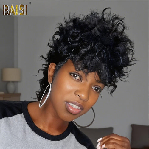 hairbs mullet BAISI Black Wavy Mullet Glueless Wig
