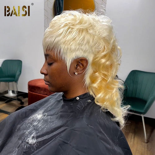 hairbs mullet BAISI Blonde Mullet Glueless Wig