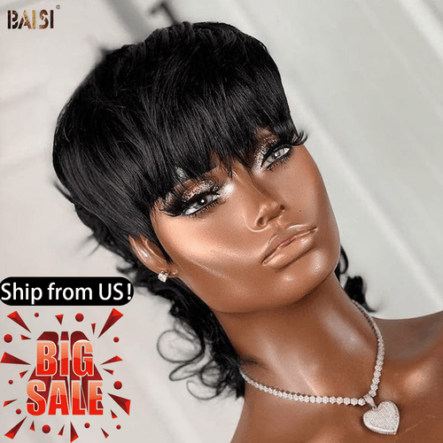 hairbs mullet BAISI Stunning Mullet Wig with Bangs