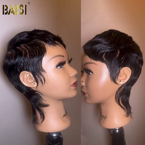 hairbs Pixie Cut Wig BAISI Full Lace Black Straight Short Cut Wig