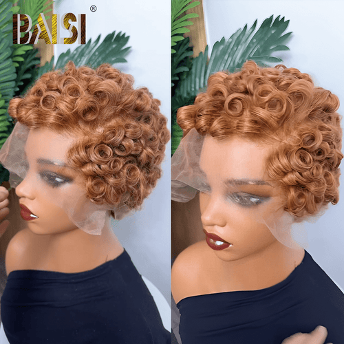 hairbs Pixie Cut Wig BAISI Full Lace Finger Wave #30 Color Wig