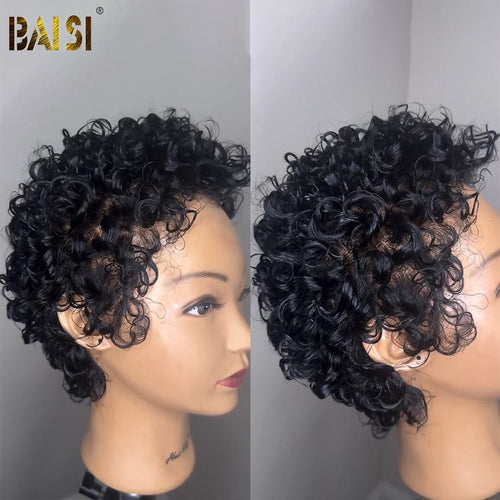 hairbs Pixie Cut Wig BAISI Full Lace Natural Black Cute Curly Short  Wig